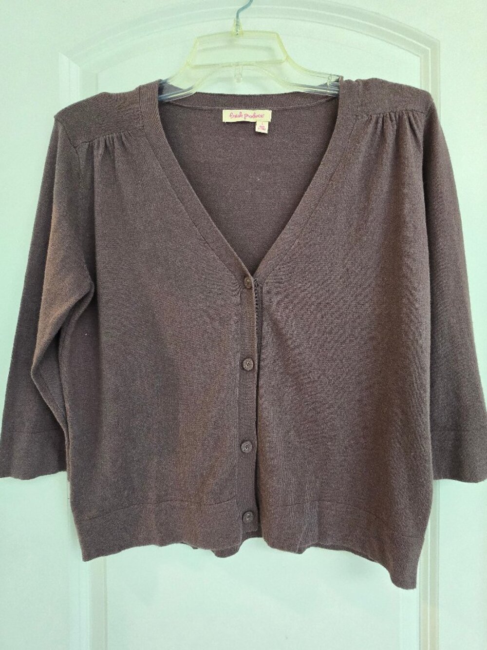 fresh produce Brown V-neck Button Cardigan Sweater